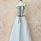 Black and white classic polka dot retro fashion A-line skirt bow tie long floor-length trailing tulle chiffon ball gown evening dress birthday adult ceremony party dress nv4092