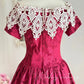 Pink Retro Elegant Red Camellia Floral A-Skirt Exquisite Lace Long Satin Ball Gown Evening Dress Party Dress Prom Dress nv4099