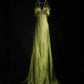 Green Vintage Elegant Exquisite Beading Long Satin Floor Length Train Ball Gown Evening Gown Party Dress nv4121