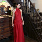 Robe de soirée longue élégante en satin avec bretelles rouges NV6603