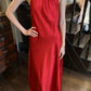 Robe de soirée longue élégante en satin avec bretelles rouges NV6603