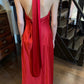 Robe de soirée longue élégante en satin avec bretelles rouges NV6603