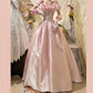 Pink Elegant Sweet Exquisite Vintage Floral Long Satin Ball Gown Evening Gown Party Dress Wedding Dress nv4144