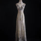 Silver tulle beaded, shiny and gorgeous, Galaxy Heavy Vintage double-shouldered Gatsby-style dress, ball gown, evening gown, party dress nv5207