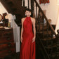 Robe de soirée longue élégante en satin avec bretelles rouges NV6603