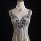 Silver tulle beaded, shiny and gorgeous, Galaxy Heavy Vintage double-shouldered Gatsby-style dress, ball gown, evening gown, party dress nv5207