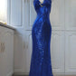 A gorgeous, sparkling, elegant blue mermaid long sequined prom dress for an evening gown nv5224