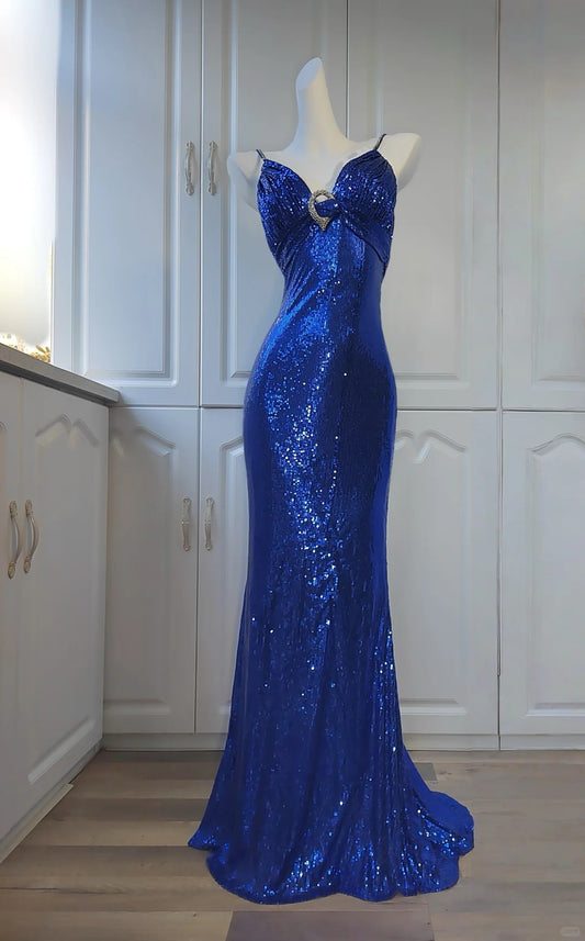 A gorgeous, sparkling, elegant blue mermaid long sequined prom dress for an evening gown nv5224