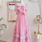 Pink Retro Sweet Cute Fashion Exquisite Lace Bow Puff Sleeve Ruffle Princess Dress Long Tulle Chiffon Ball Dress Evening Dress Birthday Adult Ceremony Party Dress nv4090