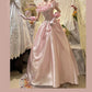 Pink Elegant Sweet Exquisite Vintage Floral Long Satin Ball Gown Evening Gown Party Dress Wedding Dress nv4144