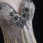 Silver tulle beaded, shiny and gorgeous, Galaxy Heavy Vintage double-shouldered Gatsby-style dress, ball gown, evening gown, party dress nv5207
