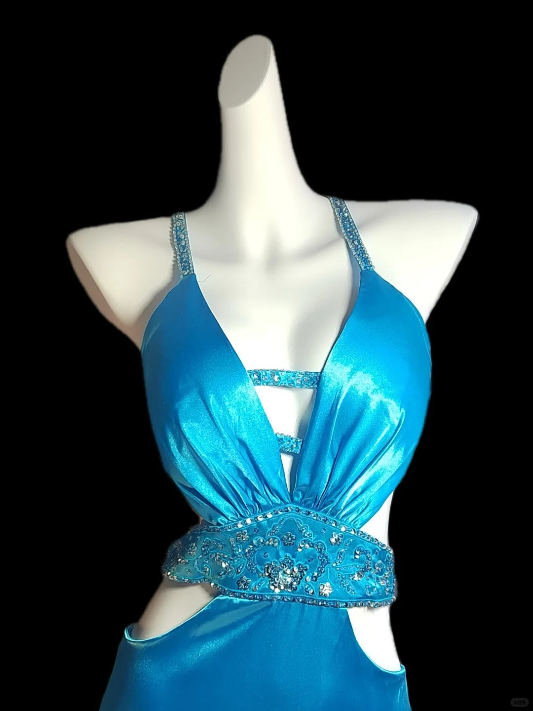 Vintage water blue exquisite beading elegant mermaid backless sexy long satin floor-length prom dress evening dress nv5235