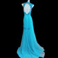 Vintage dress Tiffany blue backless exquisite beaded long satin prom dress evening dress nv5231