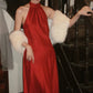 Robe de soirée longue élégante en satin avec bretelles rouges NV6603