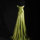 Green Vintage Elegant Exquisite Beading Long Satin Floor Length Train Ball Gown Evening Gown Party Dress nv4121