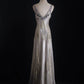Silver tulle beaded, shiny and gorgeous, Galaxy Heavy Vintage double-shouldered Gatsby-style dress, ball gown, evening gown, party dress nv5207