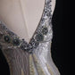 Silver tulle beaded, shiny and gorgeous, Galaxy Heavy Vintage double-shouldered Gatsby-style dress, ball gown, evening gown, party dress nv5207