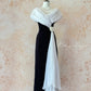 Black and white classic retro elegant Hepburn style with camellia on the waist long left lower skirt small slit slim fit satin tulle ball gown evening gown adult dress birthday gown ball gown nv4095