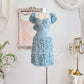Haze blue retro sweet cute fashion pleated heavy feather tulle gauze small dress short prom dress evening dress birthday party dress nv4089