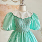 Mint Green Petal Baby Doll Collar and Puff Sleeves Embroidered Little Roses Vintage Elegant A-skirt Delicate Short chiffon Homecoming Dress Prom Dress Evening Dress garden Party Dress Prom Dress Wedding Flower Girl Dress nv4100
