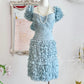 Haze blue retro sweet cute fashion pleated heavy feather tulle gauze small dress short prom dress evening dress birthday party dress nv4089