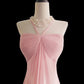 Pink Fashion Elegant Suspender Long Mermaid Slim Fishtail Skirt Chiffon Floor Length Train Ball Gown Evening Dress Wedding Bridesmaid Party Dress Prom Dress nv3865