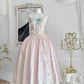Pink princess exquisite little pearl embellished dress satin A-line floral lace long coming-of-age ceremony birthday sweet little princess prom dress evening dress coming-of-age ceremony birthday dress prom dress nv4084