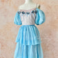 Blue Ice Rose Cake Dress Retro Sweet Cute Fashion Puff Sleeves Ruffle Princess Dress Long Cake Skirt Tulle Chiffon Ball Dress Evening Dress Birthday Adult Ceremony Party Dress nv4091