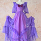 Grape Purple Retro Fashion Cute Puff Sleeves Wood Ear Edge Long Tulle Chiffon Ball Gown Evening Gown Birthday Adult Ceremony Party Gown nv4093