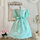 Mint Green Petal Baby Doll Collar and Puff Sleeves Embroidered Little Roses Vintage Elegant A-skirt Delicate Short chiffon Homecoming Dress Prom Dress Evening Dress garden Party Dress Prom Dress Wedding Flower Girl Dress nv4100
