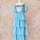 Blue Ice Rose Cake Dress Retro Sweet Cute Fashion Puff Sleeves Ruffle Princess Dress Long Cake Skirt Tulle Chiffon Ball Dress Evening Dress Birthday Adult Ceremony Party Dress nv4091
