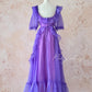 Grape Purple Retro Fashion Cute Puff Sleeves Wood Ear Edge Long Tulle Chiffon Ball Gown Evening Gown Birthday Adult Ceremony Party Gown nv4093