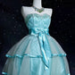 Robe de princesse bleu glacier menthe : Étoiles galactiques brodées dans l'ourlet NV6836