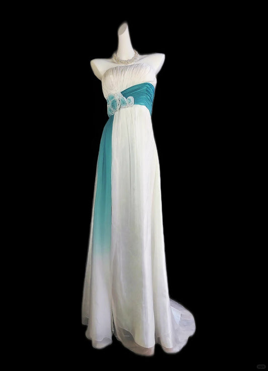 vintage white blue elegant long chiffon floor-length prom dress evening dress bridesmaid dress nv5236
