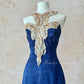 Blue Retro Elegant Halter Neck Exquisite Sequins Pearl Tassel Long Slim Sexy Prom Dress Evening Dress Adult Ceremony Dress Birthday Dress Prom Dress nv4098