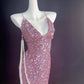 A rose pink, pearl-embellished, elegant, slim-fitting retro short homecoming dress for a party or dinner nv5225