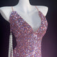 A rose pink, pearl-embellished, elegant, slim-fitting retro short homecoming dress for a party or dinner nv5225