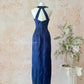 Blue Retro Elegant Halter Neck Exquisite Sequins Pearl Tassel Long Slim Sexy Prom Dress Evening Dress Adult Ceremony Dress Birthday Dress Prom Dress nv4098