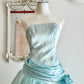 Robe de soirée bustier en satin vert menthe, longueur thé NV6544