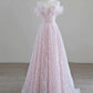 Sparkling Tulle Sequin Long Prom Dress, Off the Shoulder Pink Evening Party Dress nv1650