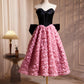 Black Satin and Pink Ruffle Flower Short Prom Dress, Lovely A-Line Strapless Bow Party Cocktail Dress nv1635