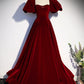 Burgundy Velvet Floor Length Prom Dress, Beautiful Open Back Evening Dress with Pearls nv1574