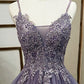 Purple Spaghetti Straps Lace Prom Dress, Lovely Tulle Corset Floor Length Evening Dress nv1426