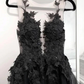 Black Lace Tulle Long Prom Gown Black Evening Dress nv42