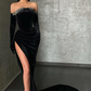BLACK HIGH-SPLIT VELVET OFF-THE-SHOULDER MERMAID PROM DRESS nv41