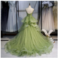 A-line Straps Tulle Green Prom Dress nv13