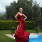 Yellow Sexy V-Neck Long Formal Prom Dress Mermaid Evening Dress Strapless High Side Split, Prom Dresses for Celebrity Party Gowns nv125