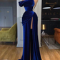 2022 Blue One-shoulder Long Prom Evening Dress with Split  nv1