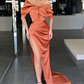 Amazing Burnt Orange Off-the-Shoulder Mermaid evening Dress Slit Long nv17