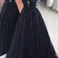 A Line Black Tulle Sequins Formal Prom Dresses nv621
